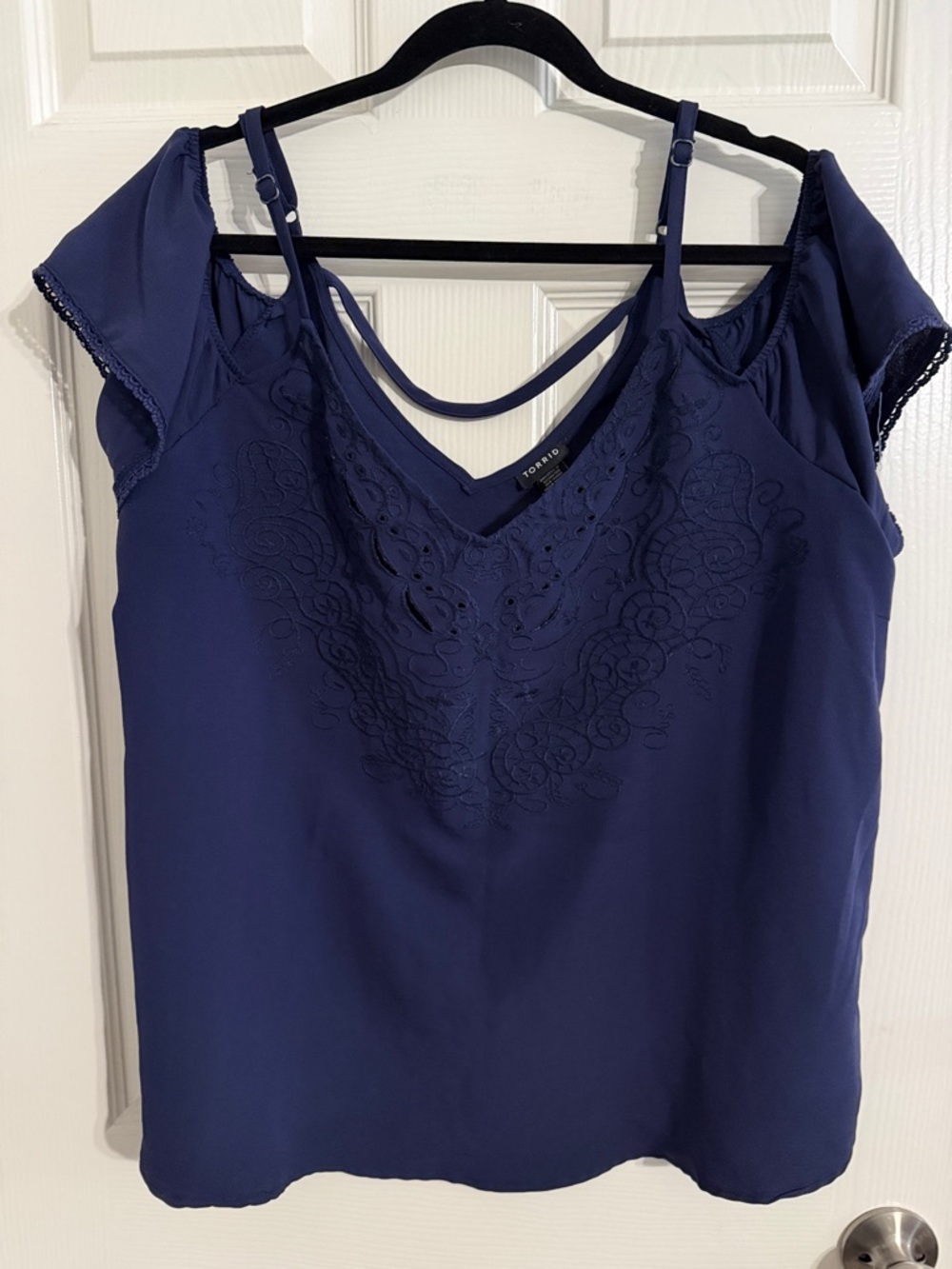 torrid Navy Embroidered Cold-Shoulder Cami